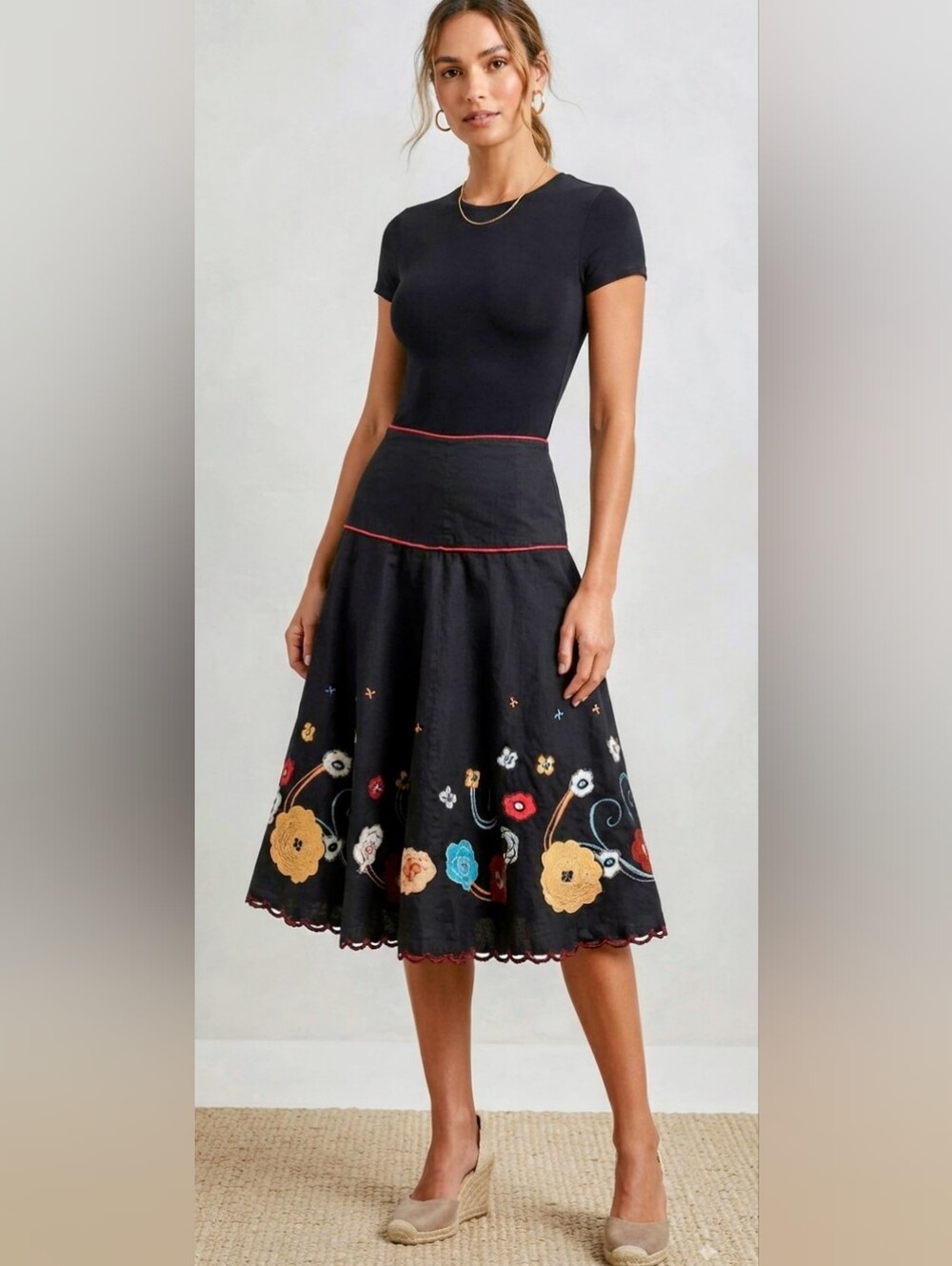 Seafolly Puerto Rico Black Cotton Embroidered Midi Coverup Skirt Size 12 US